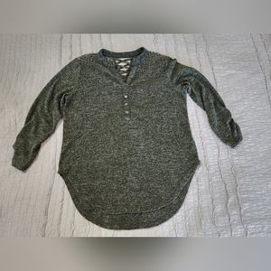 Almost Famous Women's Long Sleeve Top with Lace Back and Gathered Sleeve, Size M